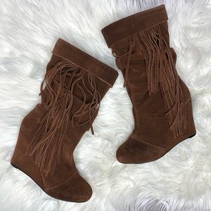Kelsi Dagger Brown Heeled Boots with Fringe